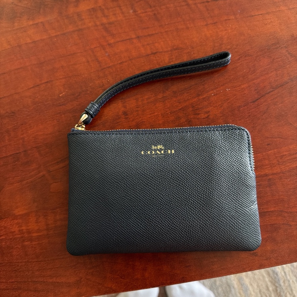 Coach Navy Blue Leather Wristlet Pouch